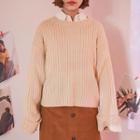 Cuffed-sleeve Rib-knit Top