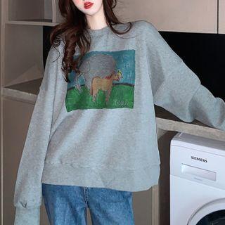 Oversized Cartoon-print Pullover
