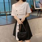 Set: Short-sleeve Button-up Mini Dress + Peplum Belt