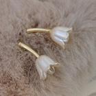 Flower Alloy Earring 1 Pair - Silver Stud - Gold & White - One Size