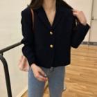 Cropped Single-breasted Blazer Navy Blue - One Size