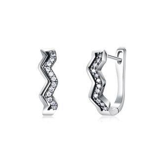 925 Sterling Silver Fashion Simple Wavy Cubic Zircon Stud Earrings Silver - One Size