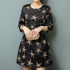 Starfish Print 3/4 Sleeve A-line Dress