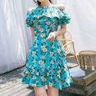 Cold-shoulder Floral Mini A-line Dress