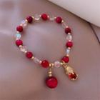 Gemstone Agate Bead Bracelet Red & Gold - One Size
