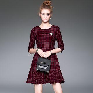 Houndstooth Ruffled A-line Dress