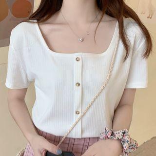 Square Collar Short-sleeve Knit Top