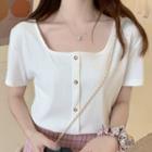 Square Collar Short-sleeve Knit Top