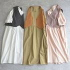 Set: Short-sleeve Plain Dress + Plain Vest