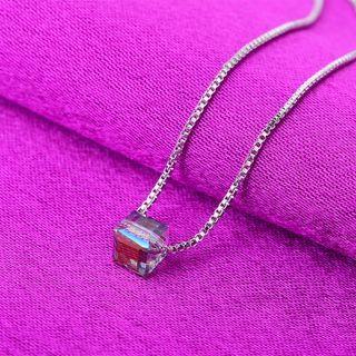Rhinestone Cube Pendant Sterling Silver Necklace