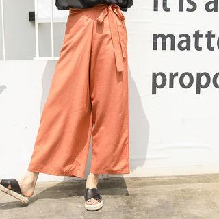 Linen Blend Wide-leg Wrap Pants