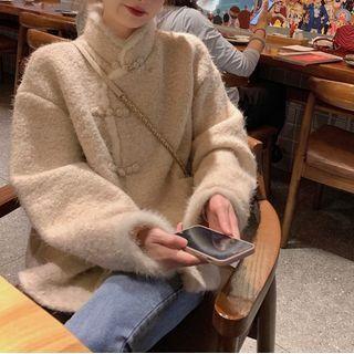 Mandarin Collar Frog-button Fleece Jacket