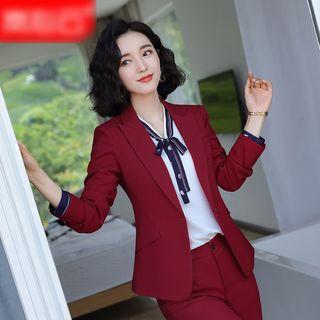 Bow Accent Blouse / Single-button Blazer / Dress Pants / Pencil Skirt / Set