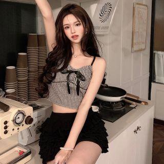 Gingham Bow Camisole Top Gingham - Black & White - One Size