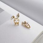 Non-matching Rhinestone Rabbit & Carrot Earring 1 Pair - S925 Silver Stud Earrings - Gold - One Size
