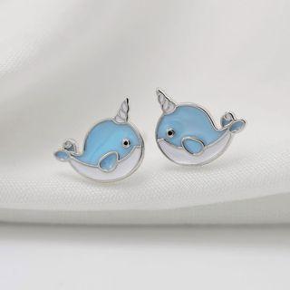 Dolphin Stud Earring 1 Pair - Blue - One Size