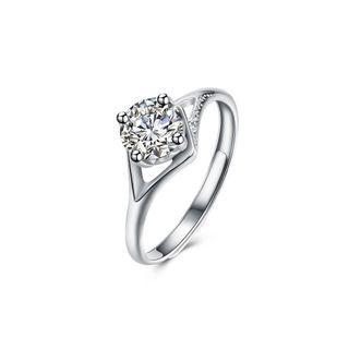925 Sterling Silver Simple And Fashion Cut Out Diamond Adjustable Ring With Cubic Zircon Silver - One Size