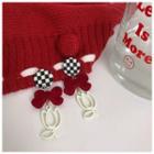 Floral Bow Drop Earring 1 Pair - Silver Needle - Red Bow & Flower - White - One Size