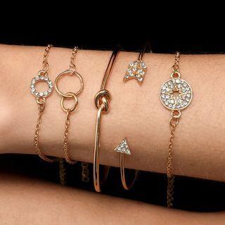 Set Of 5: Rhinestone / Alloy Bracelet (assorted Designs)