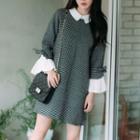 Dotted Panel Long-sleeve Dress