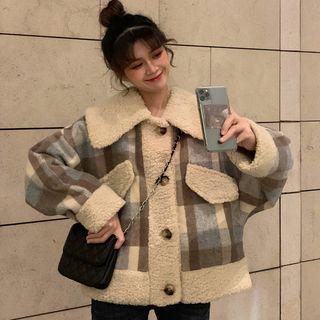 Plaid Faux Shearling Buttoned Jacket As Shown In Figure - One Size