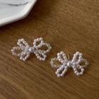 Faux Pearl Bow Earring 1 Pair - Silver Needle Earring - One Size