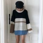 Striped Light Long-sleeve Knit Top As Shown In Figure - One Size