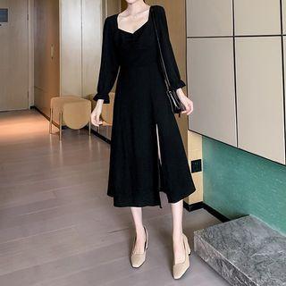 Plain Slit Midi A-line Dress
