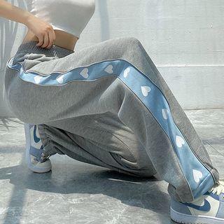 Heart Print Panel Sweatpants