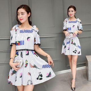 Striped Mock Two-piece A-line Dress