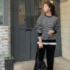 Set: Fleece-lined Striped Pullover + Baggy Pants