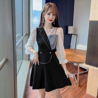 3/4-sleeve Dotted Asymmetrical A-line Dress