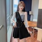 3/4-sleeve Dotted Asymmetrical A-line Dress