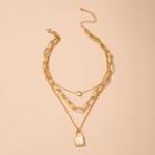 Lock Pendant Layered Alloy Necklace Gold - One Size
