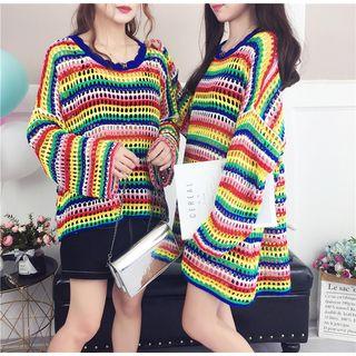 Striped Pointelle Knit Sweater
