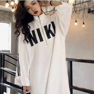 Stand Collar Lettering Midi Pullover Dress