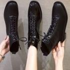 Square-toe Lace-up Short Boots