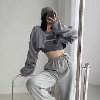 Plain Pleated Oversize Cropped Jacket