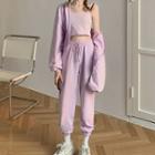 Plain Zip-up Hoodie / Cropped Camisole Top / Sweatpants