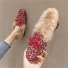 Sequined Furry Bow Flats