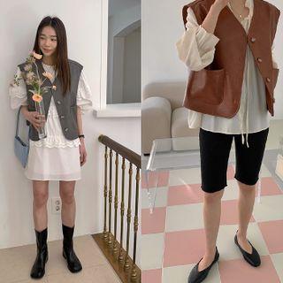 Button-up Pleather Vest
