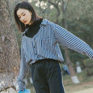 Mock Two-piece Long-sleeve Striped Top