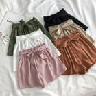 Plain High-waist Lace-up Wide-leg Shorts