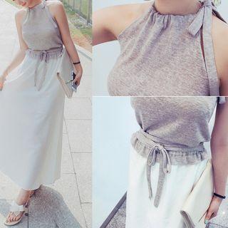 Mock Two Piece Halter Maxi Dress