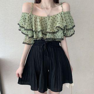 Ruffle Trim Camisole Top / Ruffled Mini Skirt