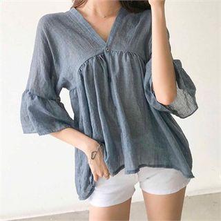 V-neck Flared Sheer Blouse