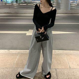 Slit Knit Top / Wide-leg Pants