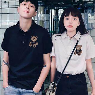 Couple Matching Bear Print Polo Shirt