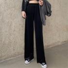 High Waist Velvet Wide Leg Pants Black - One Size