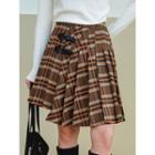 Buckled Irregular Plaid Pleated A-line Skirt